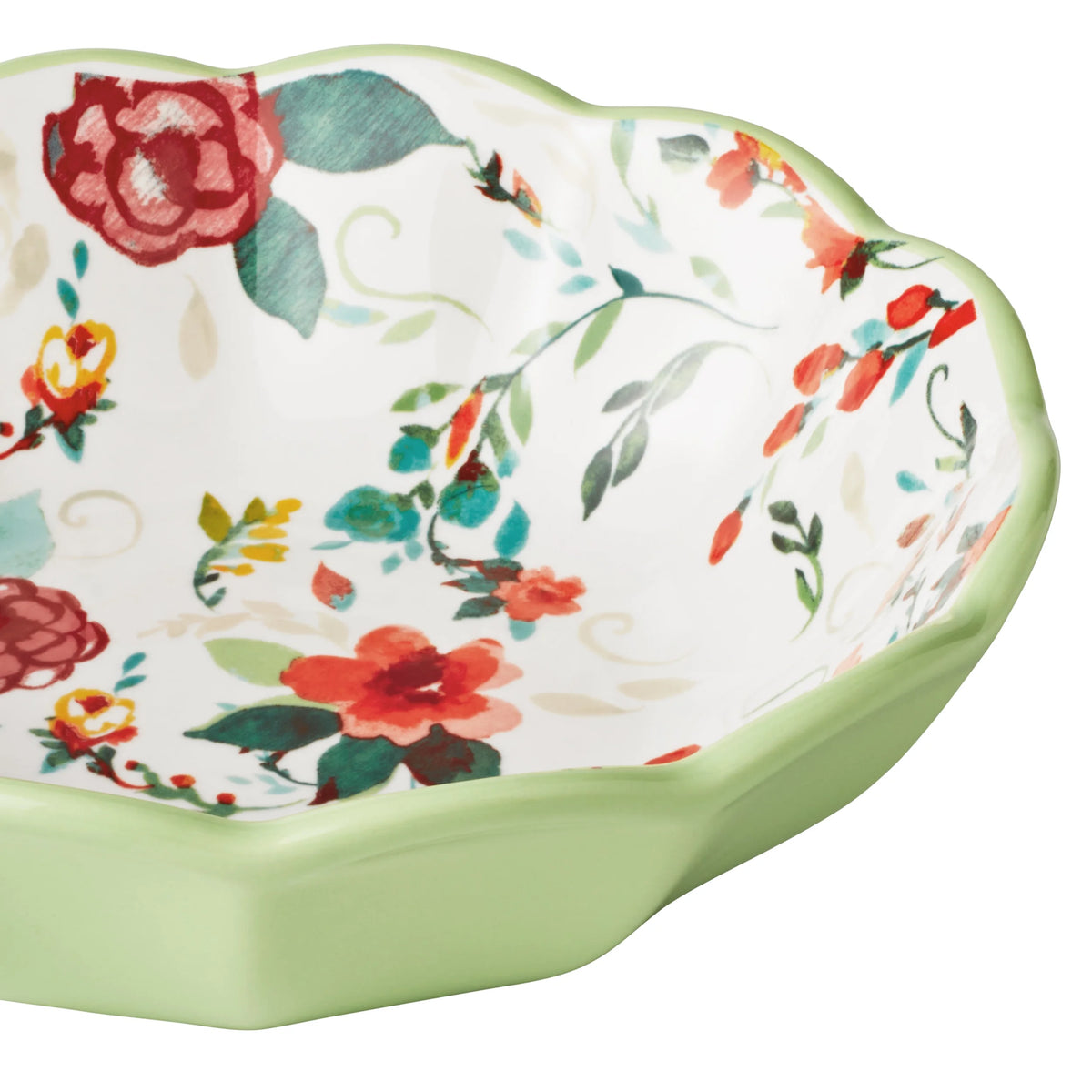 Painted Meadow Green 4-Piece Ceramic Pasta Bowl Set