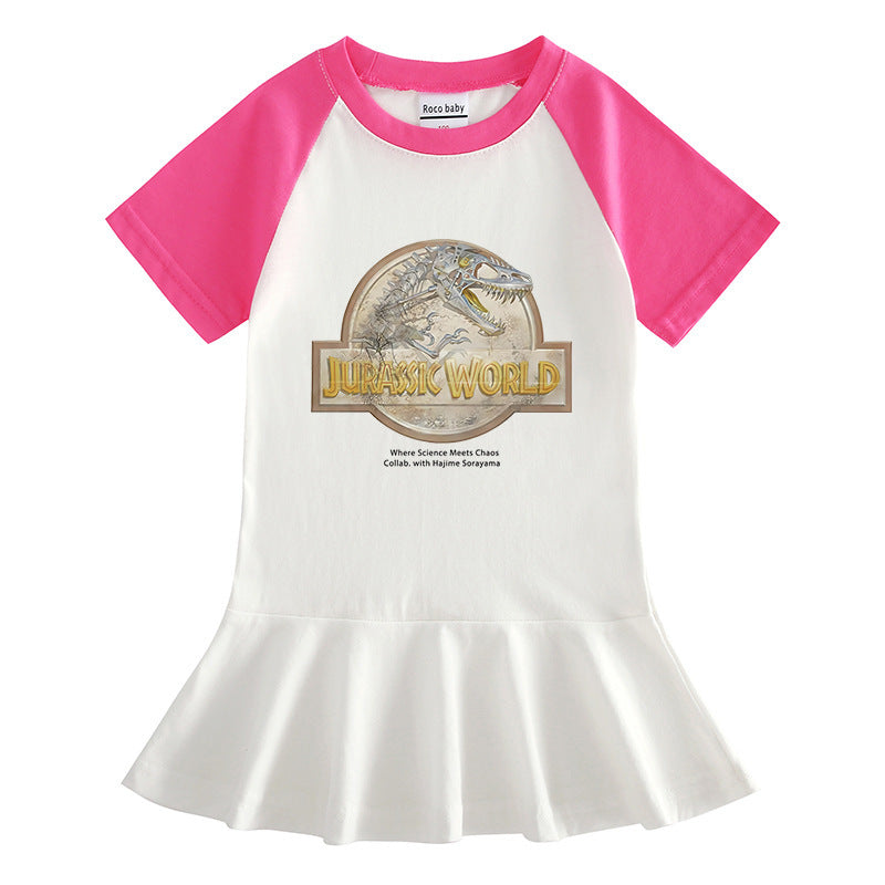 Children's cartoon half sleeved girls' dress
