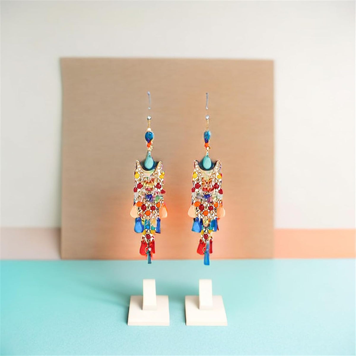 Essencedelight Crystal Beaded Tassel Earring Long Beaded Dangle Earring Fringe Hook Earring for Women Bridal Wedding