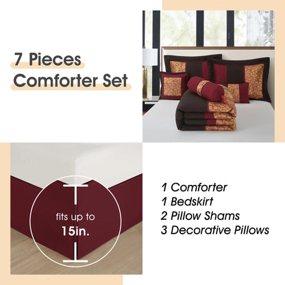 Lanco Nellie Floral 7-Piece Comforter Bedding Set,Classic, Bed Size Queen, Chocolate Brown, Fill Polyester, Floral