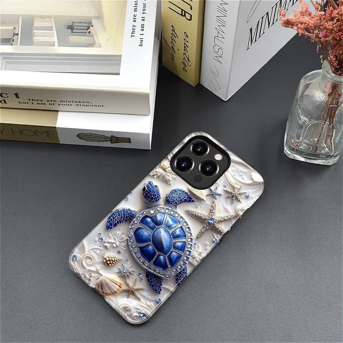 Case for Iphone 15 Pro Max, Hybrid Heavy Duty 2 in 1 Full Body Rugged Shockproof Protection Glossy Case for Iphone 15 Pro Max - Sea Turtle Starfish Ocean