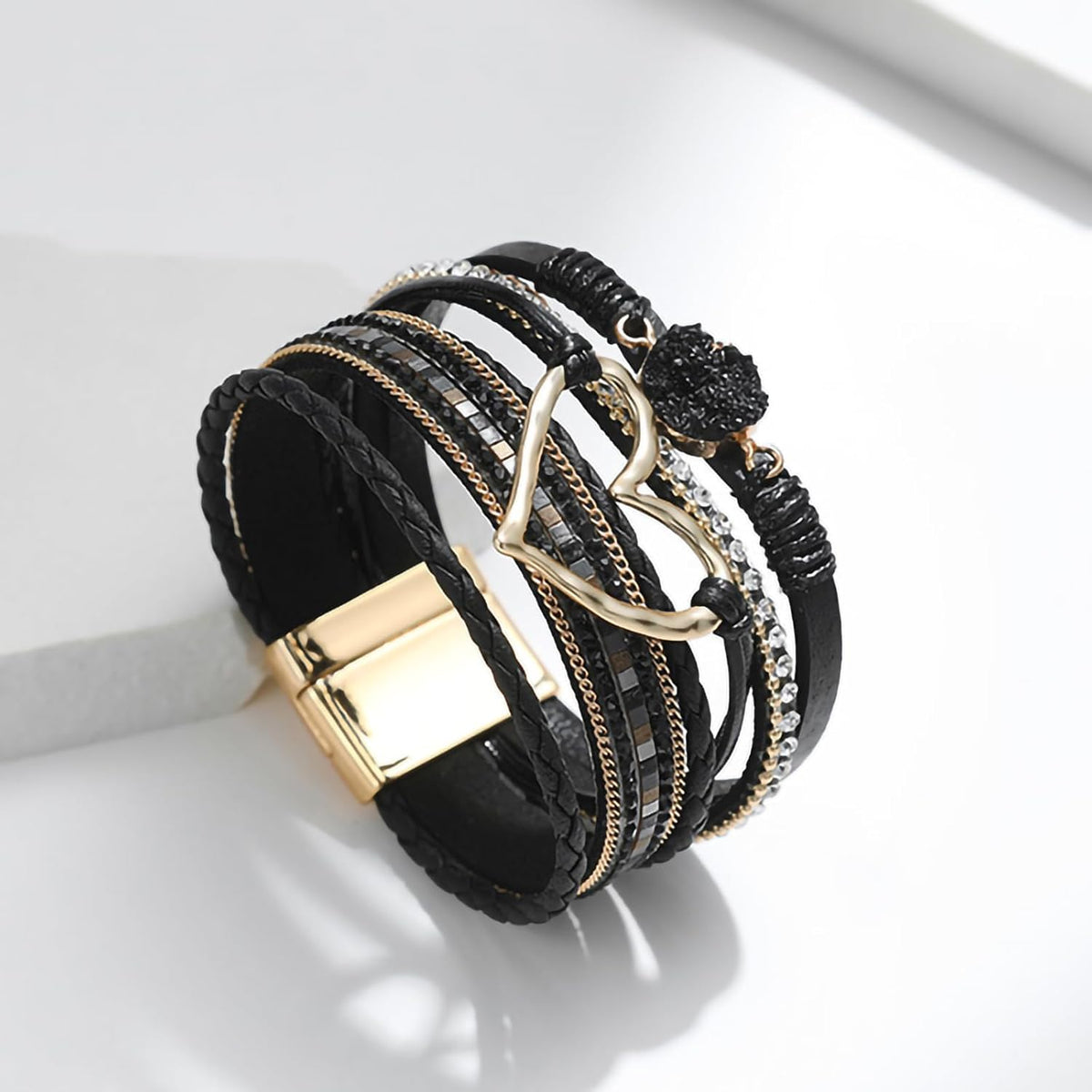 Leather Wrap Bracelet for Women, Boho Western Layered Cuff Jewelry