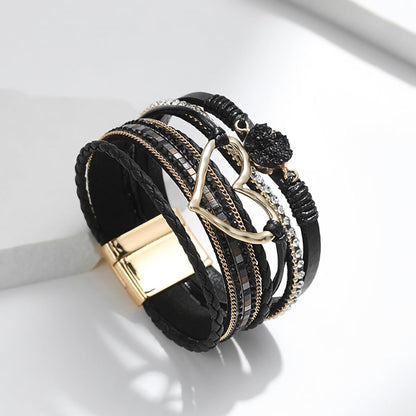 Leather Wrap Bracelet for Women, Boho Western Layered Cuff Jewelry