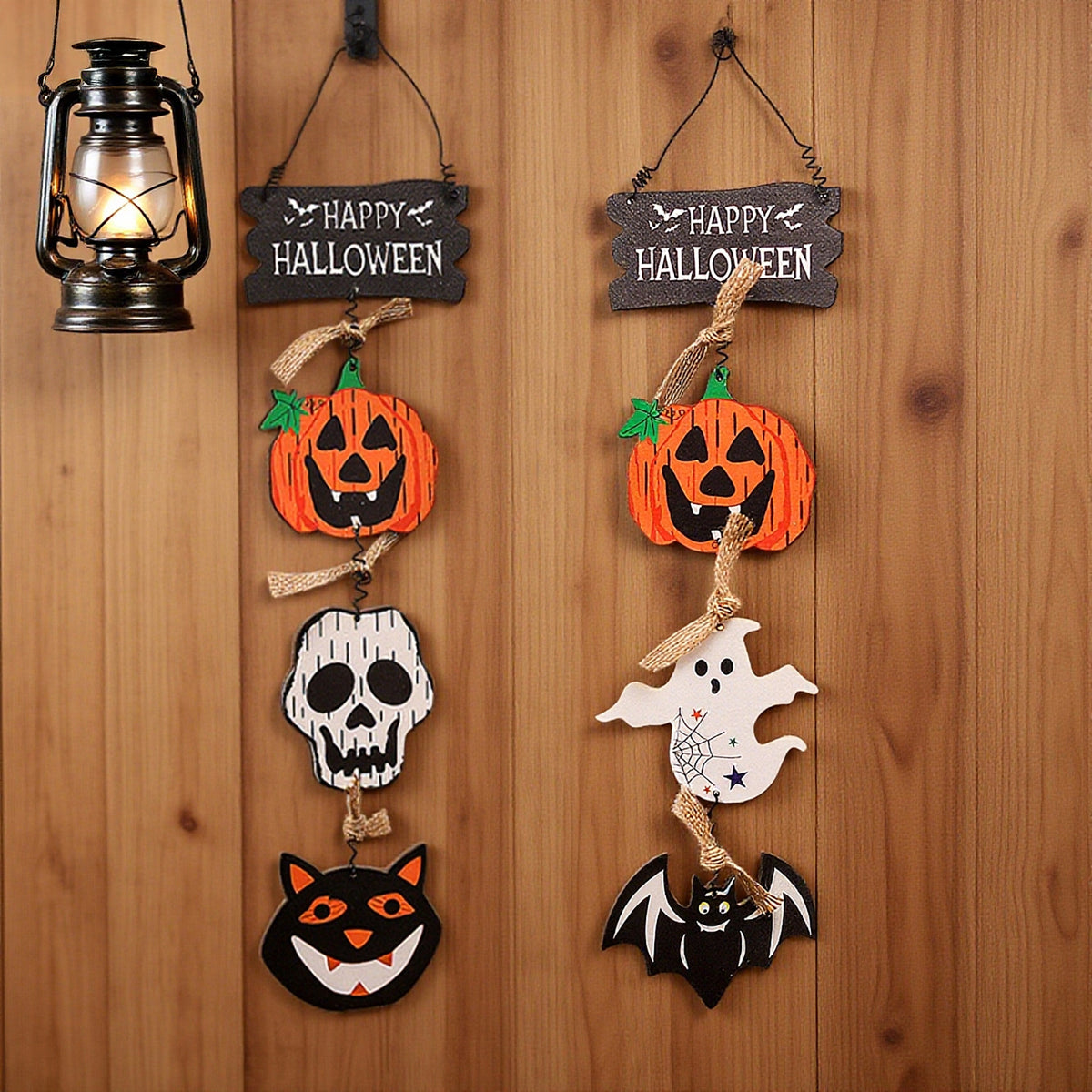 Halloween Decorations Wooden Plaque Door Hanging Pumpkin Ghost Ornament