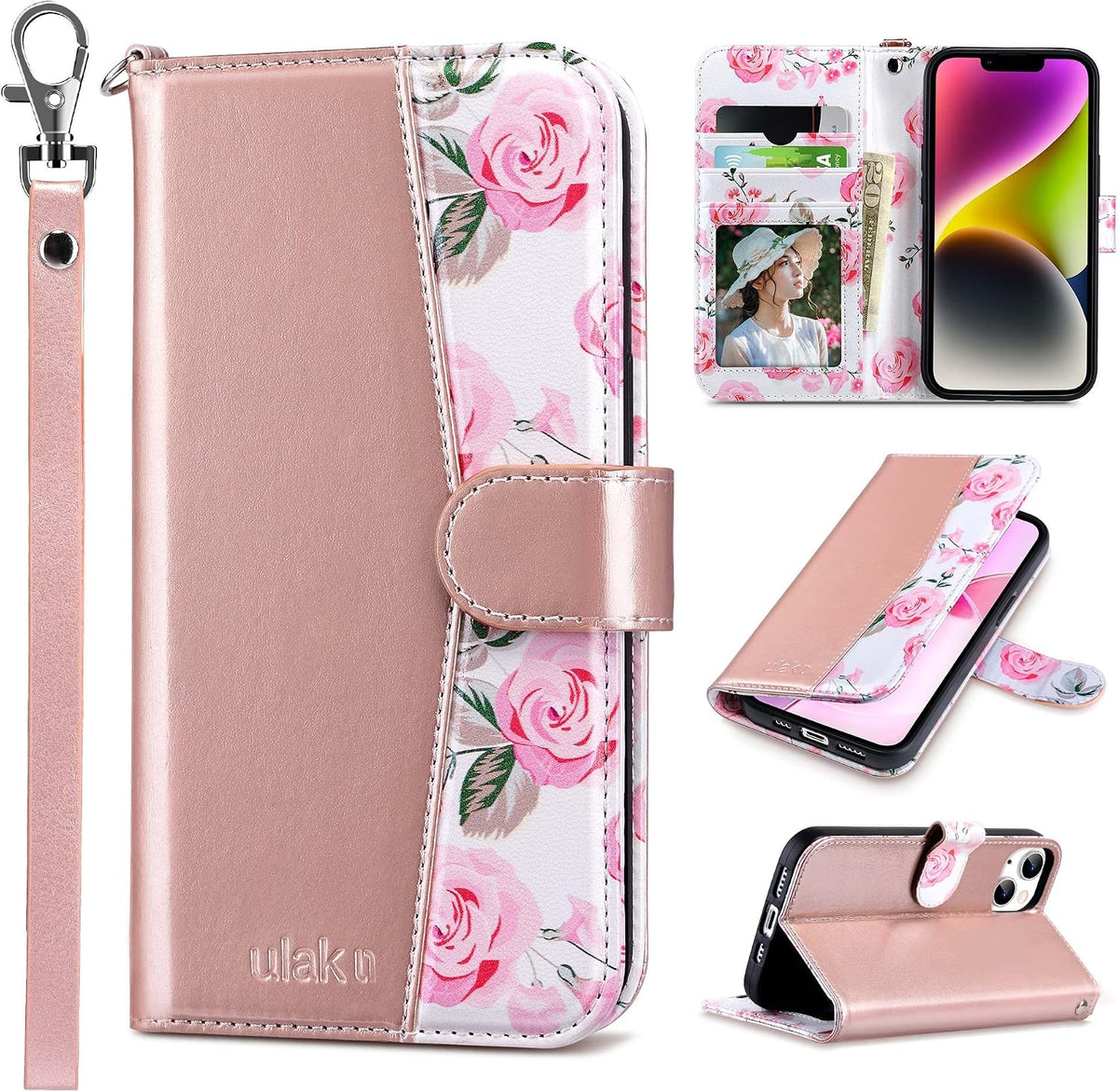 Compatible with Iphone 14 Wallet Case for Women, Rose Gold