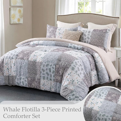3-Piece King Comforter Set, Soft Reversible Bedding Comforter Sets, Patchwork Printed down Alternative Comforter Duvet for All Seasons, Grey