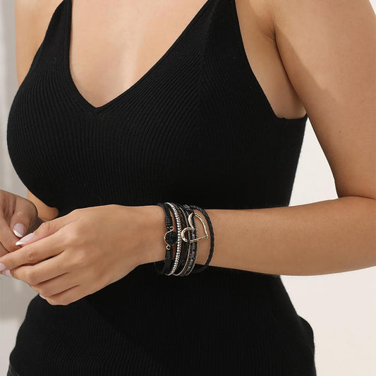 Leather Wrap Bracelet for Women, Boho Western Layered Cuff Jewelry