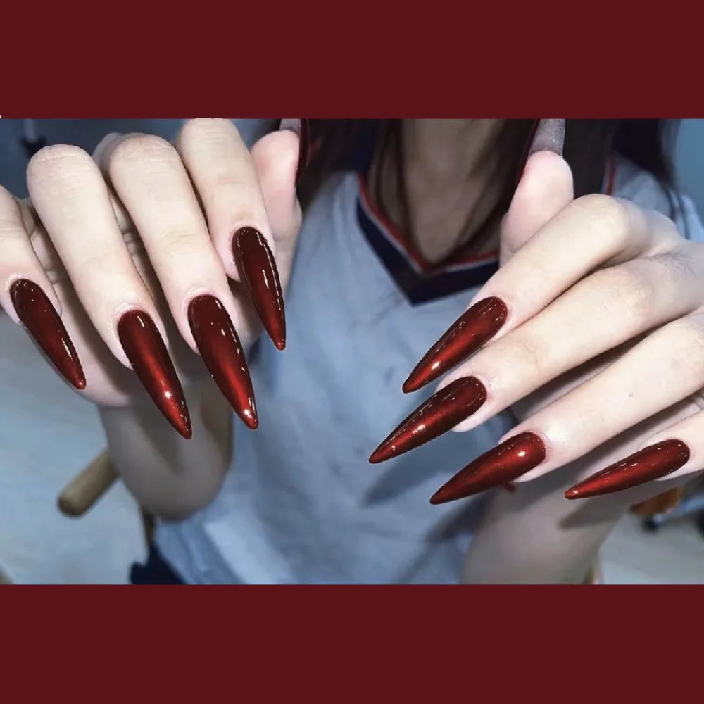24Pc Halloween False Nails Long Almond Fake Nails Sharp Nail French Ballerina Diamond Press on Nails Artificial Nail Enhancement