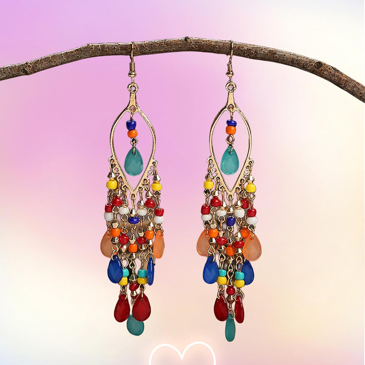 Essencedelight Crystal Beaded Tassel Earring Long Beaded Dangle Earring Fringe Hook Earring for Women Bridal Wedding