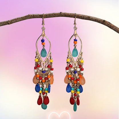 Essencedelight Crystal Beaded Tassel Earring Long Beaded Dangle Earring Fringe Hook Earring for Women Bridal Wedding