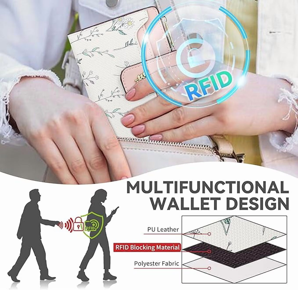 Womens Wallet with RFID Blocking Cute Small Wallets for Women Thin Purple Women'S Wallet Kawaii Flower Card Wallets for Women Ladies