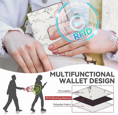 Womens Wallet with RFID Blocking Cute Small Wallets for Women Thin Purple Women'S Wallet Kawaii Flower Card Wallets for Women Ladies