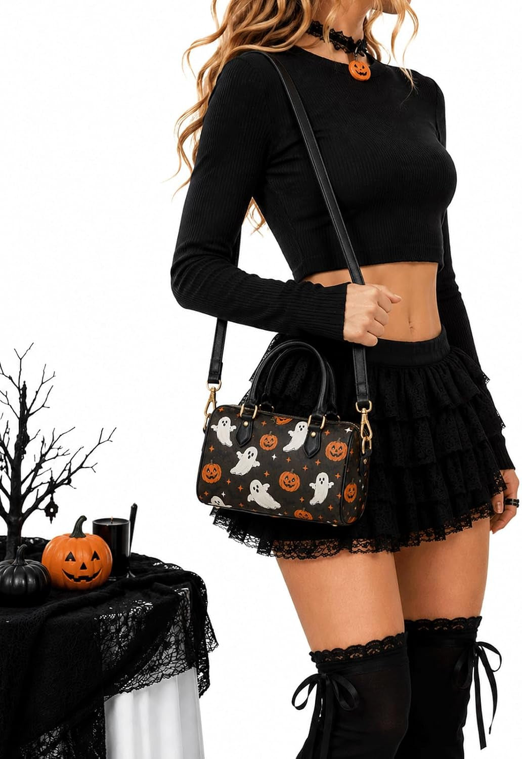 Halloween Purses for Women Pumpkin Ghost Barrel Satchel Bag