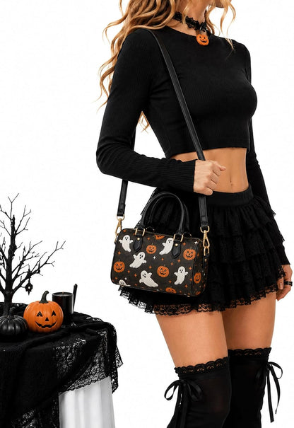 Halloween Purses for Women Pumpkin Ghost Barrel Satchel Bag