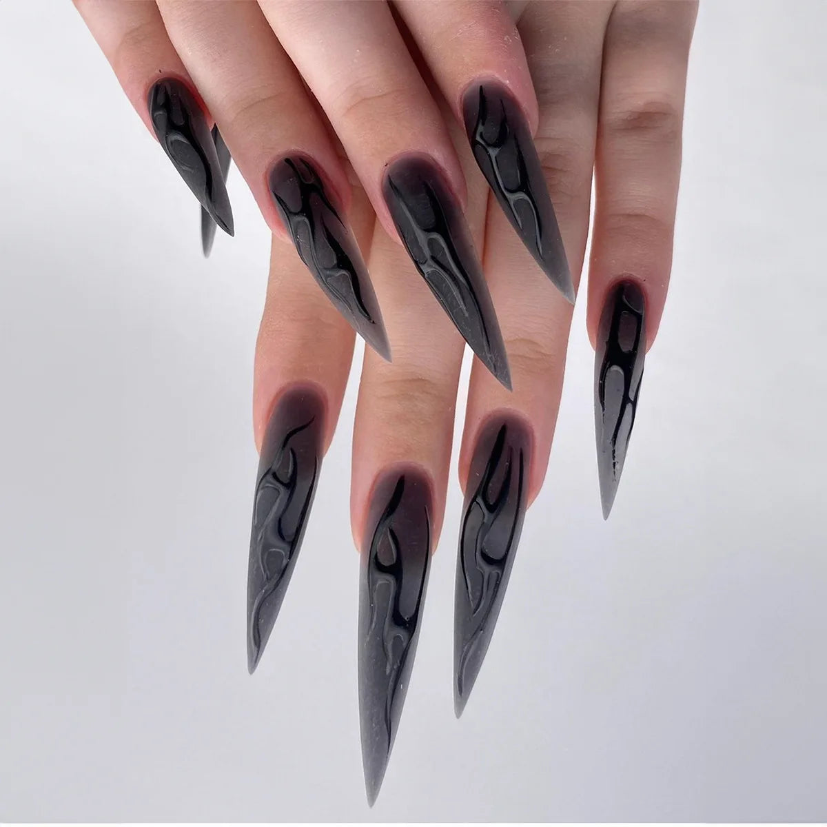 24Pc Halloween False Nails Long Almond Fake Nails Sharp Nail French Ballerina Diamond Press on Nails Artificial Nail Enhancement
