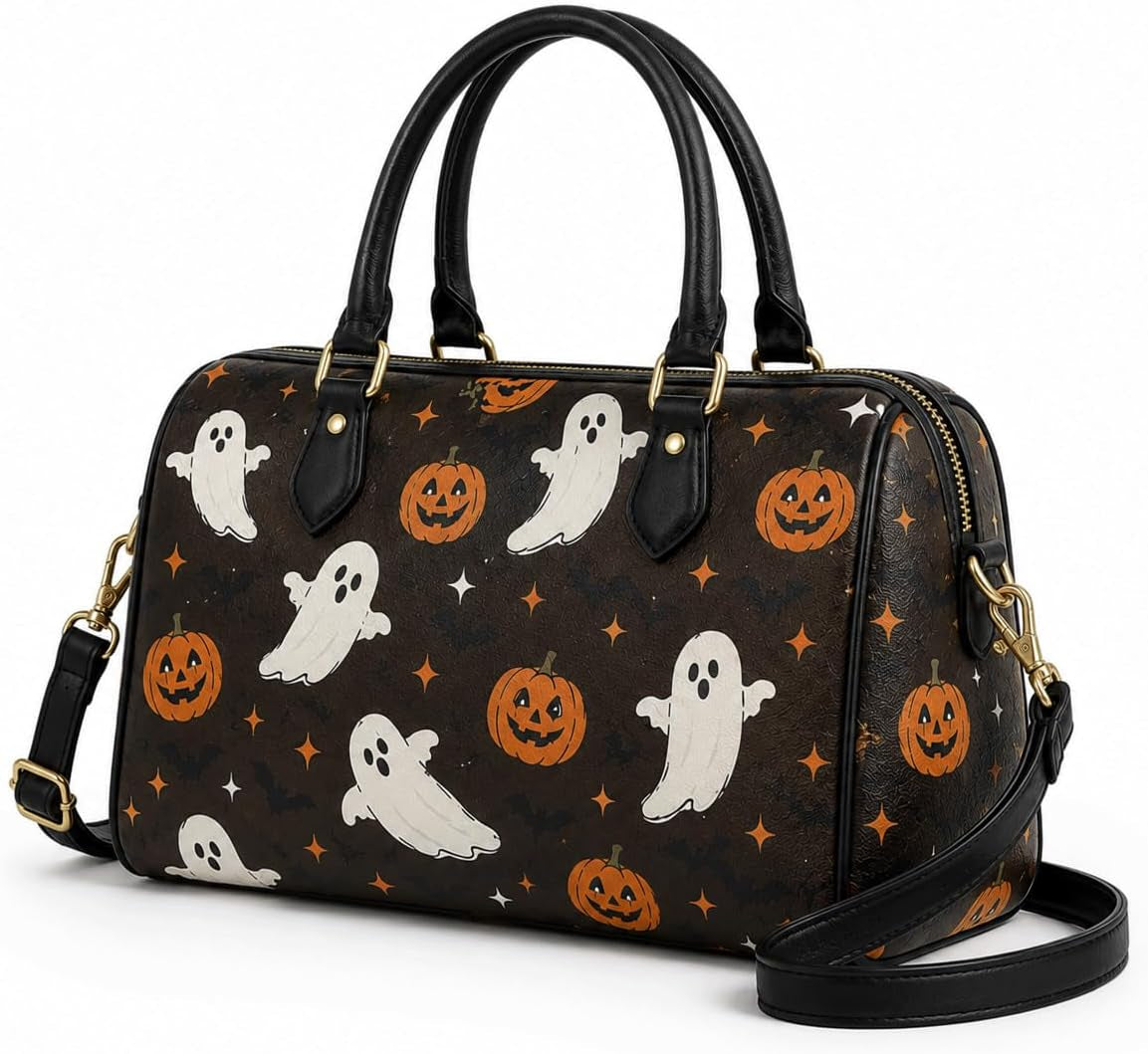 Halloween Purses for Women Pumpkin Ghost Barrel Satchel Bag