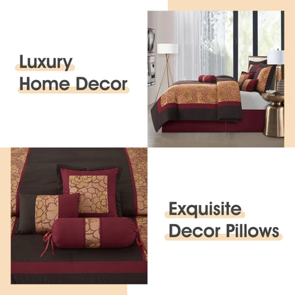 Lanco Nellie Floral 7-Piece Comforter Bedding Set,Classic, Bed Size Queen, Chocolate Brown, Fill Polyester, Floral