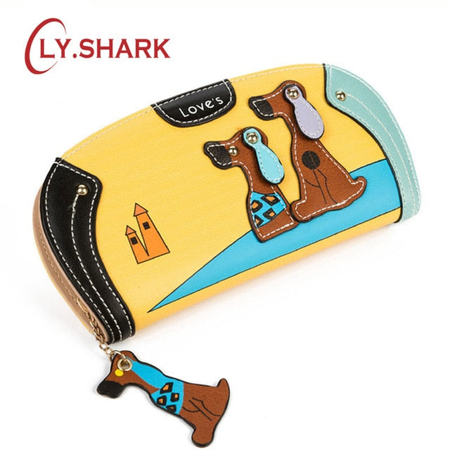 LY.SHARK Cartoon dog women purse bag designer wallets famous brand women wallet long money clip dollar price zipper coin pockets