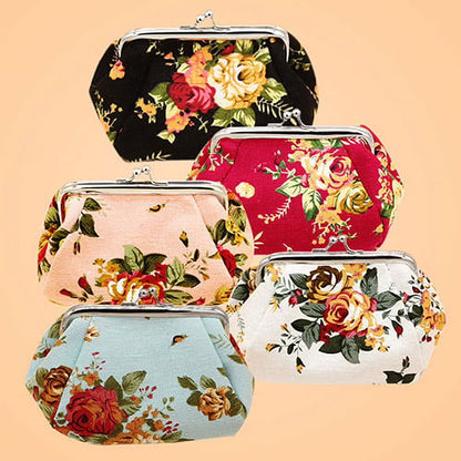 Women Flower Printed Canvas Wallet Card Holder Coin Purse Clutch Handbag Bag