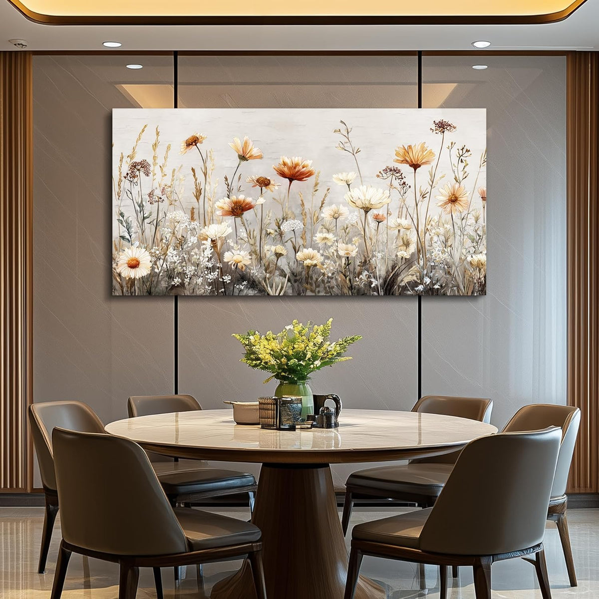 Canvas Wall Art for Living Room Wall Decor for Bedroom Office Wall Decoration Neutral Wildflower Landscape Painting Farmhouse Pictures Artwork Room Aesthetic Home Decor 20X40 In