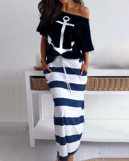 New European and American Navy Style Casual Set, 2 Pieces