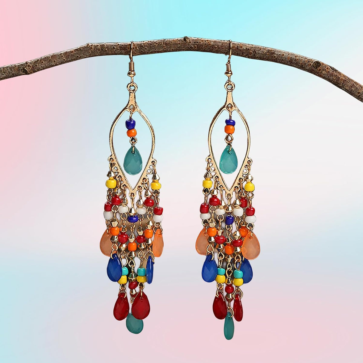 Essencedelight Crystal Beaded Tassel Earring Long Beaded Dangle Earring Fringe Hook Earring for Women Bridal Wedding