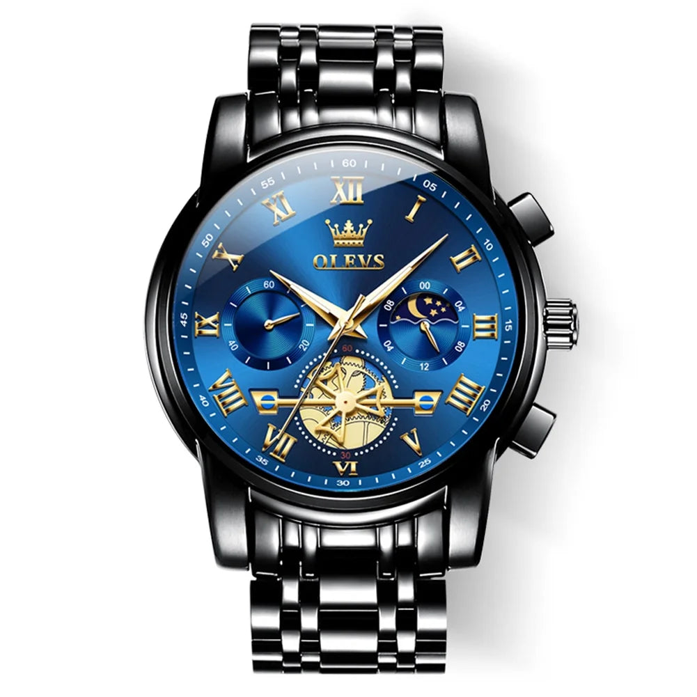 Mens Watches Chronograph Business Dress Quartz Stainless Steel Waterproof Luminous Date Wrist Watch for Men Blue Dial