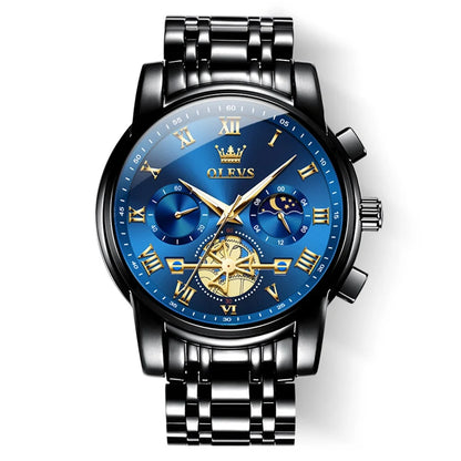 Mens Watches Chronograph Business Dress Quartz Stainless Steel Waterproof Luminous Date Wrist Watch for Men Blue Dial