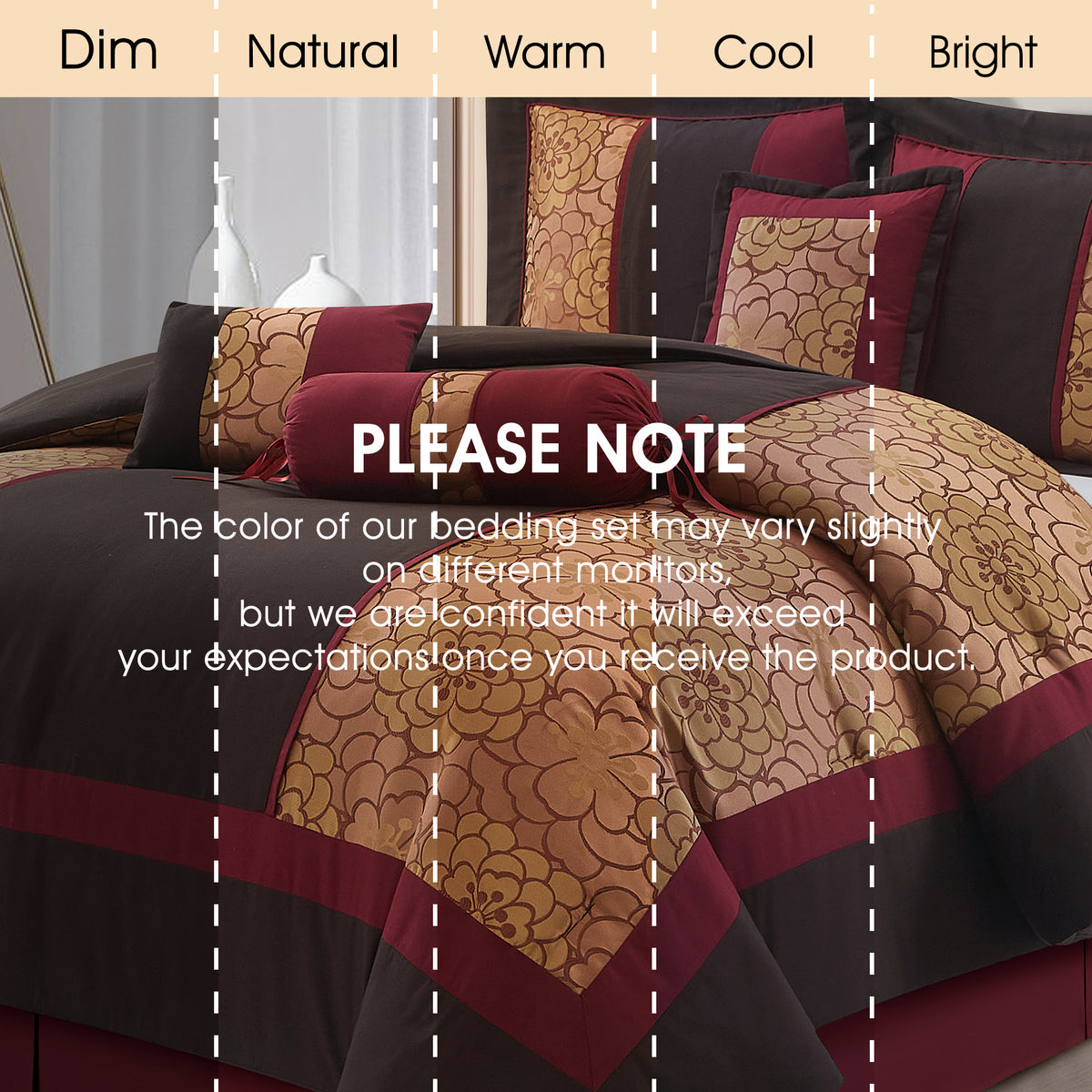 Lanco Nellie Floral 7-Piece Comforter Bedding Set,Classic, Bed Size Queen, Chocolate Brown, Fill Polyester, Floral