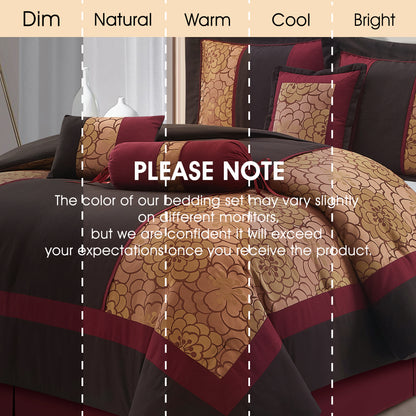 Lanco Nellie Floral 7-Piece Comforter Bedding Set,Classic, Bed Size Queen, Chocolate Brown, Fill Polyester, Floral