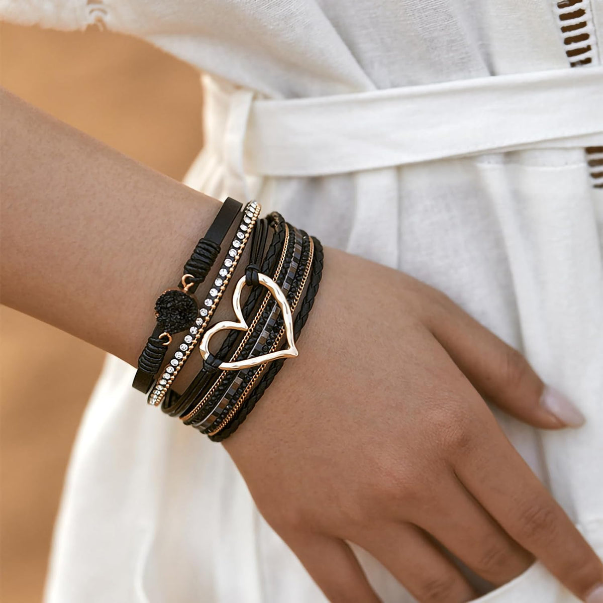 Leather Wrap Bracelet for Women, Boho Western Layered Cuff Jewelry