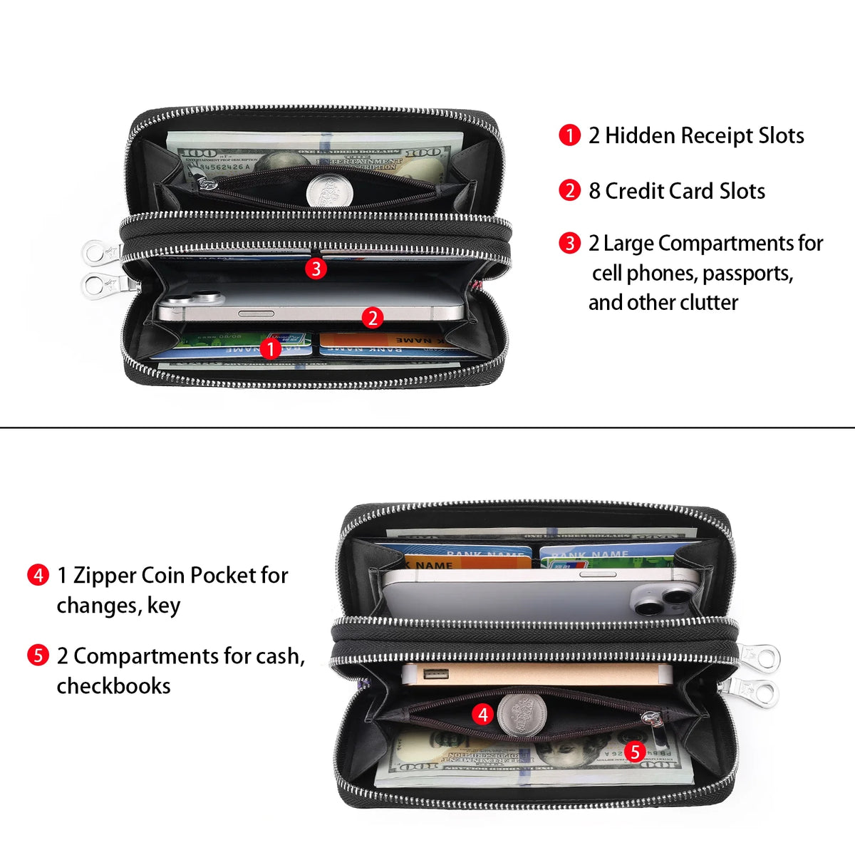 Floral Women'S Wallet Large Capacity Double Zip Ladies Card Phone Holder RFID Blocking Wristlet Leather with Gift Box
