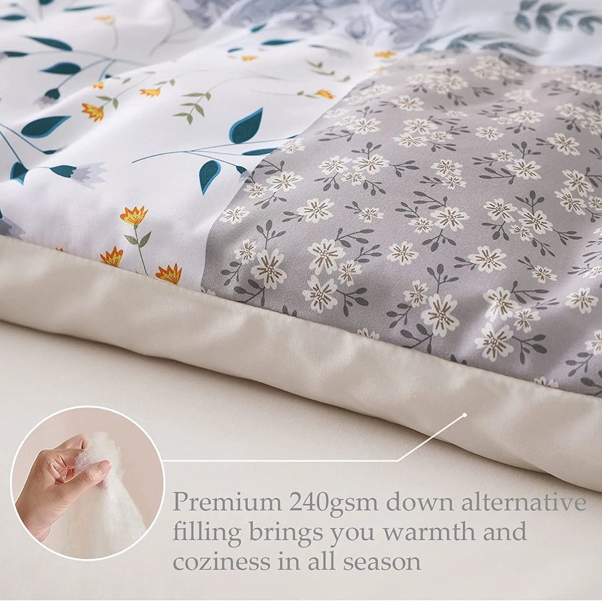 3-Piece King Comforter Set, Soft Reversible Bedding Comforter Sets, Patchwork Printed down Alternative Comforter Duvet for All Seasons, Grey