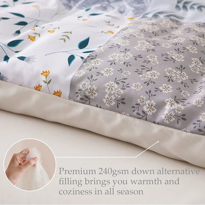 3-Piece King Comforter Set, Soft Reversible Bedding Comforter Sets, Patchwork Printed down Alternative Comforter Duvet for All Seasons, Grey
