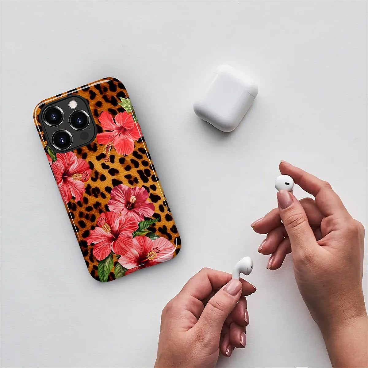 Case for Iphone 15 Pro Max, Hybrid Heavy Duty 2 in 1 Full Body Rugged Shockproof Protection Glossy Case for Iphone 15 Pro Max - Leopard Tropical Beachy Floral