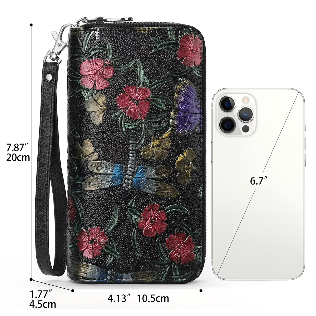 Floral Women'S Wallet Large Capacity Double Zip Ladies Card Phone Holder RFID Blocking Wristlet Leather with Gift Box