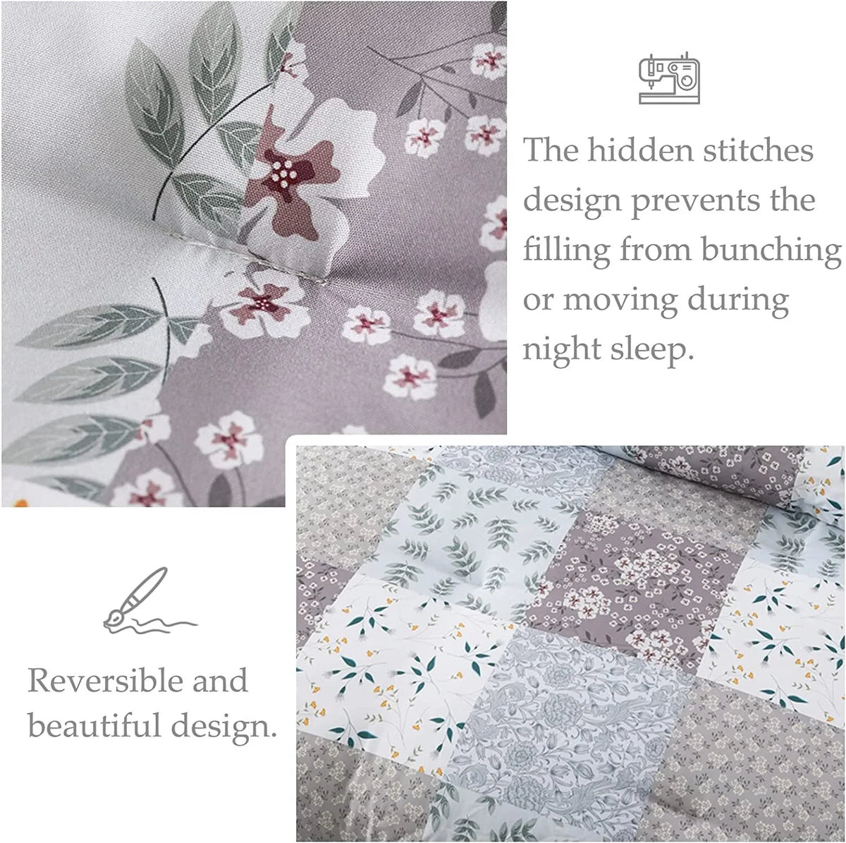 3-Piece King Comforter Set, Soft Reversible Bedding Comforter Sets, Patchwork Printed down Alternative Comforter Duvet for All Seasons, Grey