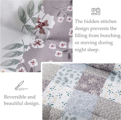 3-Piece King Comforter Set, Soft Reversible Bedding Comforter Sets, Patchwork Printed down Alternative Comforter Duvet for All Seasons, Grey