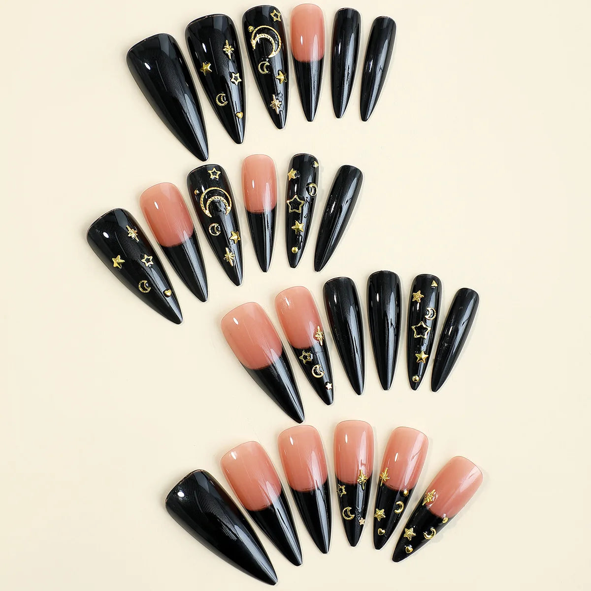 24Pc Halloween False Nails Long Almond Fake Nails Sharp Nail French Ballerina Diamond Press on Nails Artificial Nail Enhancement