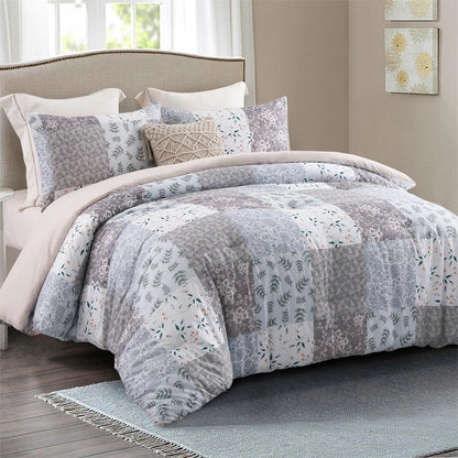 3-Piece King Comforter Set, Soft Reversible Bedding Comforter Sets, Patchwork Printed down Alternative Comforter Duvet for All Seasons, Grey