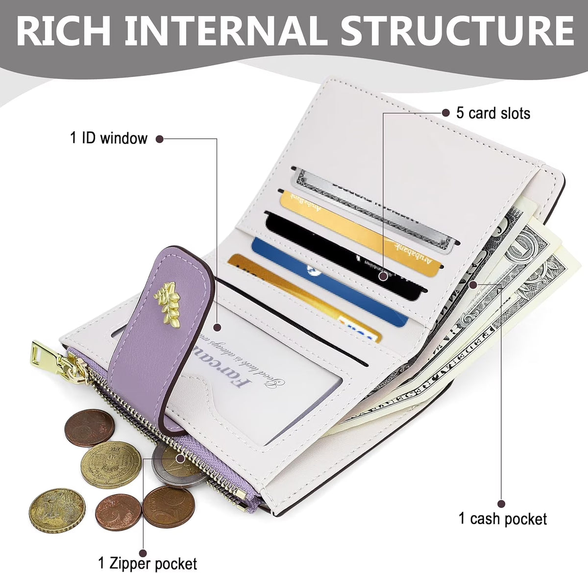 Womens Wallet with RFID Blocking Cute Small Wallets for Women Thin Purple Women'S Wallet Kawaii Flower Card Wallets for Women Ladies