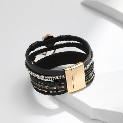 Leather Wrap Bracelet for Women, Boho Western Layered Cuff Jewelry