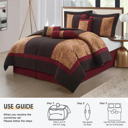 Lanco Nellie Floral 7-Piece Comforter Bedding Set,Classic, Bed Size Queen, Chocolate Brown, Fill Polyester, Floral