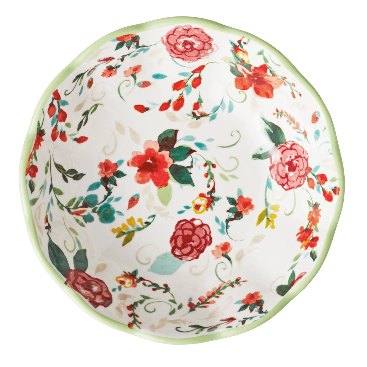 Painted Meadow Green 4-Piece Ceramic Pasta Bowl Set