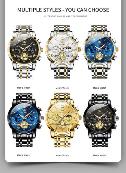 Mens Watches Chronograph Business Dress Quartz Stainless Steel Waterproof Luminous Date Wrist Watch for Men Blue Dial