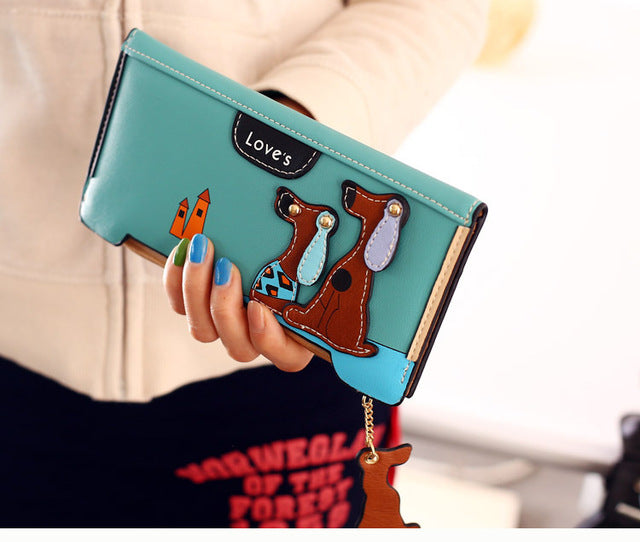 LY.SHARK Cartoon dog women purse bag designer wallets famous brand women wallet long money clip dollar price zipper coin pockets