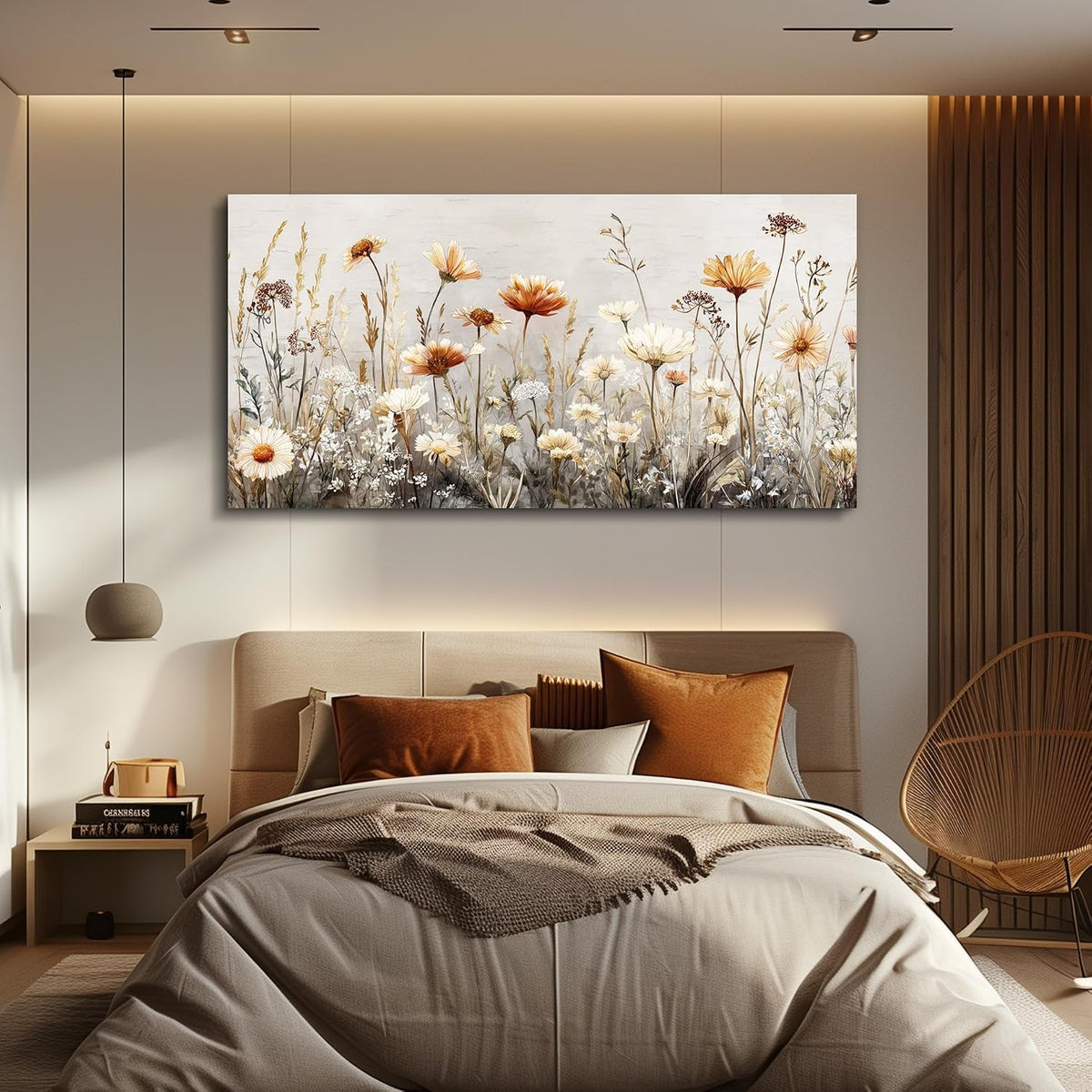 Canvas Wall Art for Living Room Wall Decor for Bedroom Office Wall Decoration Neutral Wildflower Landscape Painting Farmhouse Pictures Artwork Room Aesthetic Home Decor 20X40 In