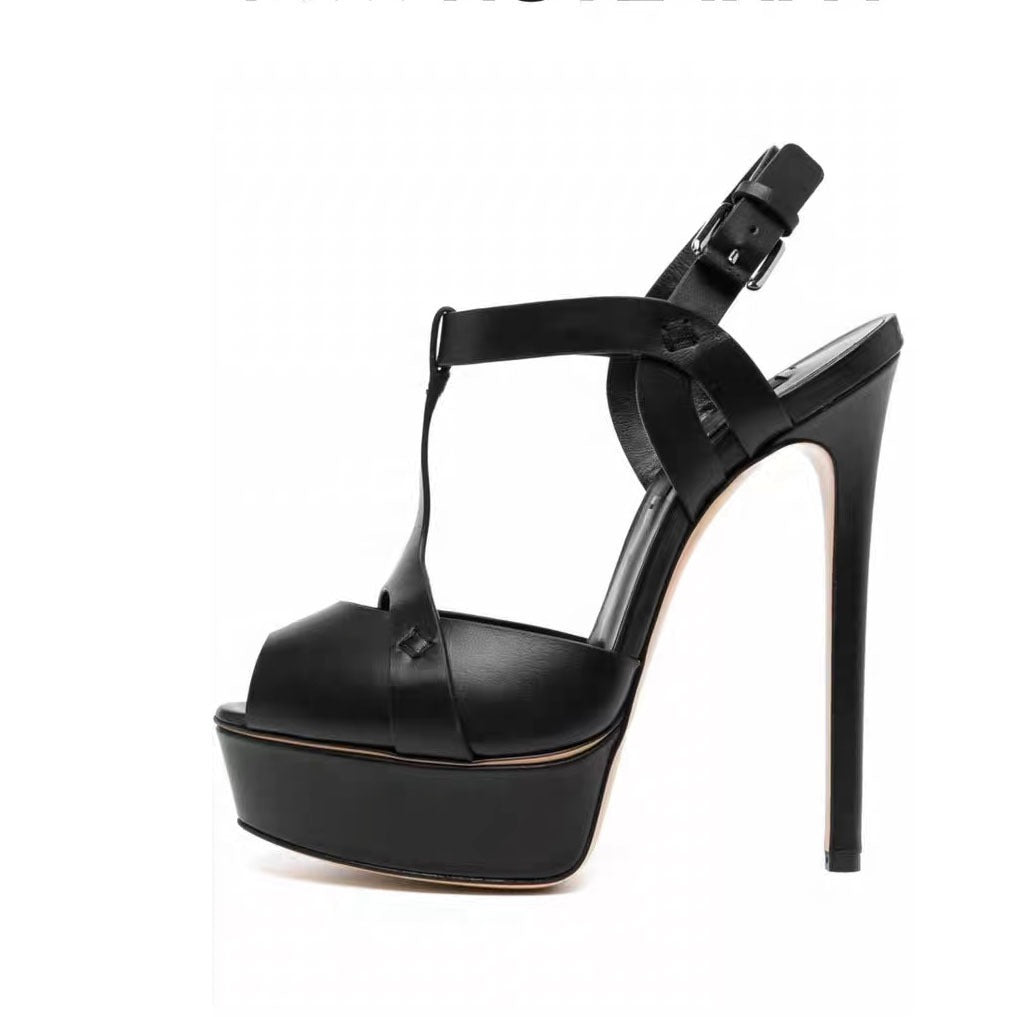 Cross Belt Leather Roman Sandals Womens Slim High Heels