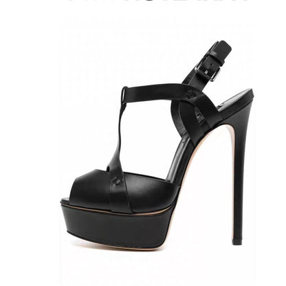 Cross Belt Leather Roman Sandals Womens Slim High Heels