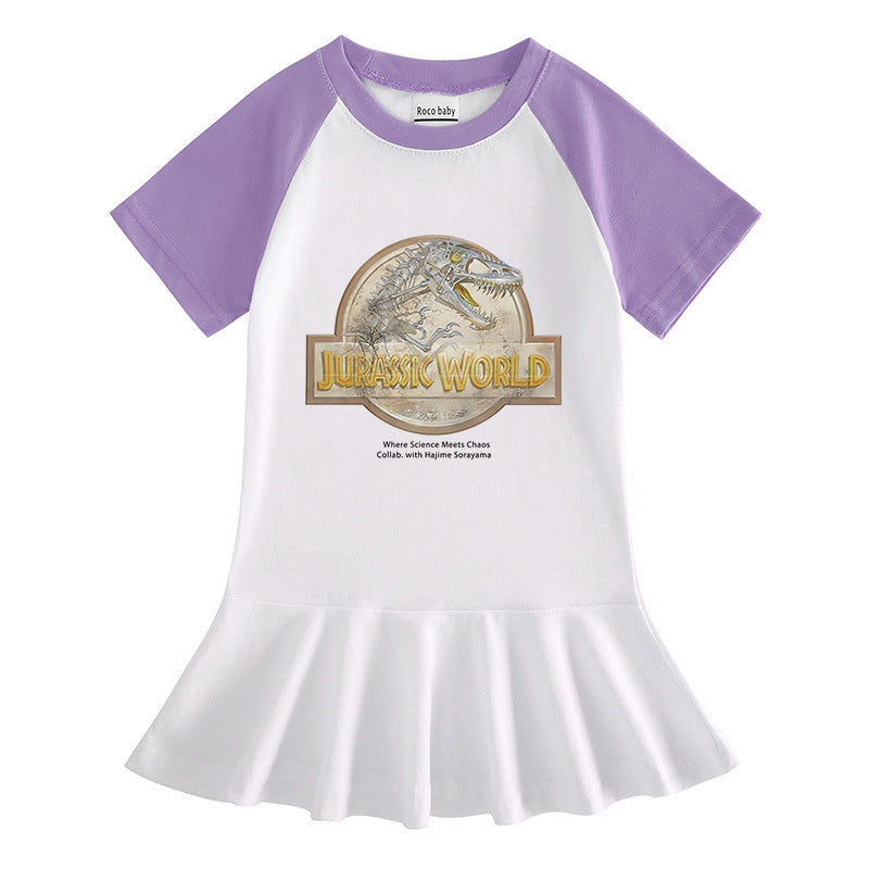 Children's cartoon half sleeved girls' dress